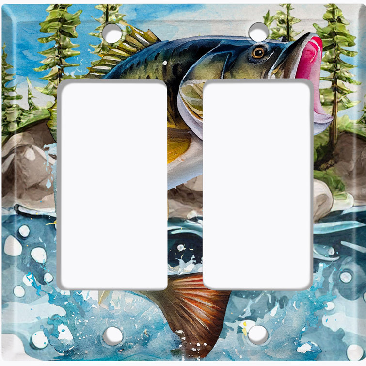 WorldAcc Metal Light Switch Plate Outlet Cover (Fishing Sea Bass River